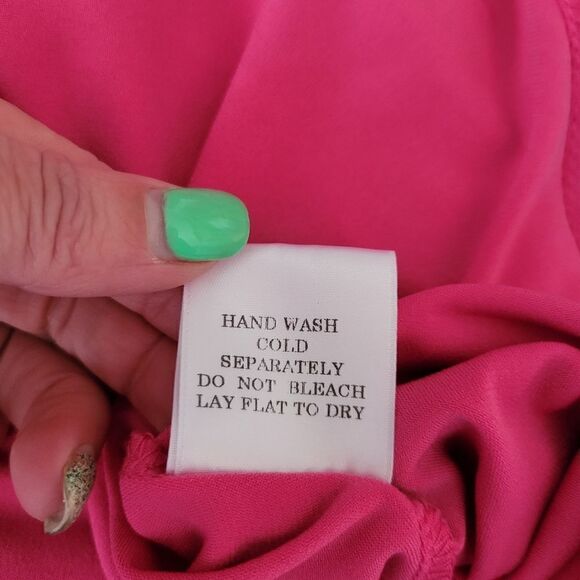 Slinky Brand Hot Pink Long Sleeve Handkerchief Hem Round Neck Tunic Top Size M - Picture 13 of 14